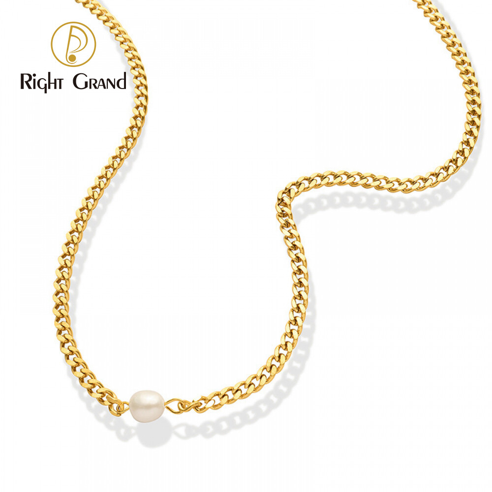 Right Grand New Women 18K Gold Plated Chain Natural Fresh Water Jewelry Stainless Steel Pearl Pendant Necklace