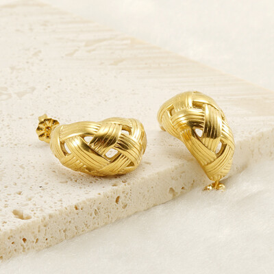 Right Grand New Tarnish Free Women Fashion Jewelry Braided Hypoallergenic Chunky Hollow 18K Gold Hoop Earrings