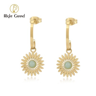 Right Grand New Vintage Elegant Women Jewelry Stainless Steel Gold Plated Sunflower Drop Natural Stone Earrings