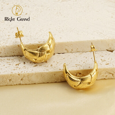 Right Grand New Tarnish Free Women Fashion Jewelry Braided Hypoallergenic Chunky Hollow 18K Gold Hoop Earrings