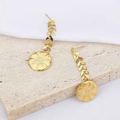 Right Grand Retro Women Jewelry Accessories Gold Plated Stainless Steel Vintage Long Disc Eye Dangle Drop Earrings