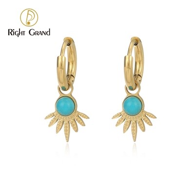 Right Grand New Arrival Vintage Women Jewelry Stainless Steel Gold Plated Drop Turquoise Natural Stone Earrings