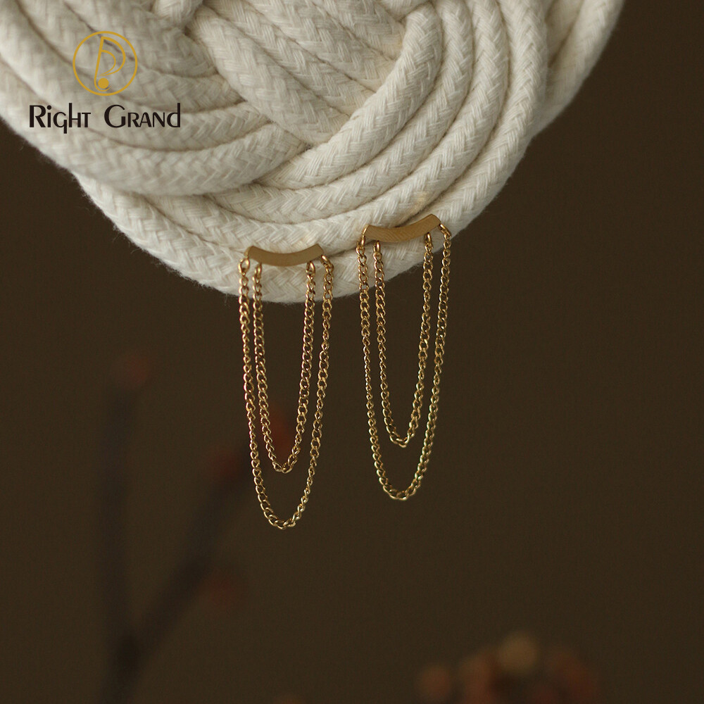 Right Grand Fashion Trendy Jewelry Stainless Steel Smile Tassel Long Drop Stud Earrings For Women 18K Chain Earrings
