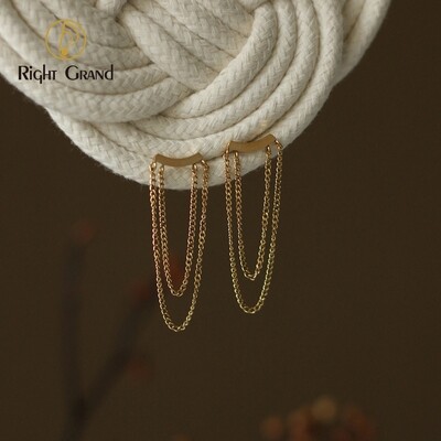 Right Grand Fashion Trendy Jewelry Stainless Steel Smile Tassel Long Drop Stud Earrings For Women 18K Chain Earrings