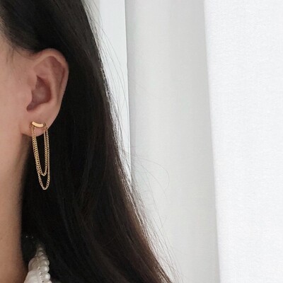 Right Grand Fashion Trendy Jewelry Stainless Steel Smile Tassel Long Drop Stud Earrings For Women 18K Chain Earrings