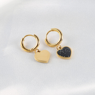 Right Grand Vintage Girls Women Jewelry Stainless Steel Gold Plated Huggie Oil Drip Colourful Enamel Heart Drop Earrings