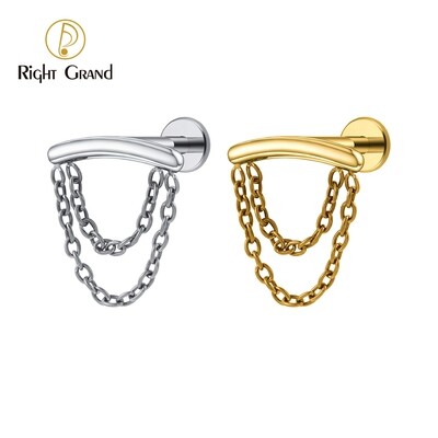 Right Grand ASTM F136 Titanium 16G Double Chain Hidden Helix Cartilage Ear Piercing Curved Barbell Stud Earring