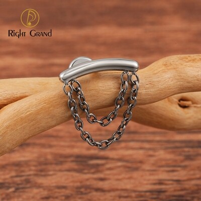 Right Grand ASTM F136 Titanium 16G Double Chain Hidden Helix Cartilage Ear Piercing Curved Barbell Stud Earring