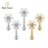 Right Grand ASTM F136 Titanium 16G Snowflake Curved Barbell Rook Earring Internally Threaded Rook Piercing Jewelry