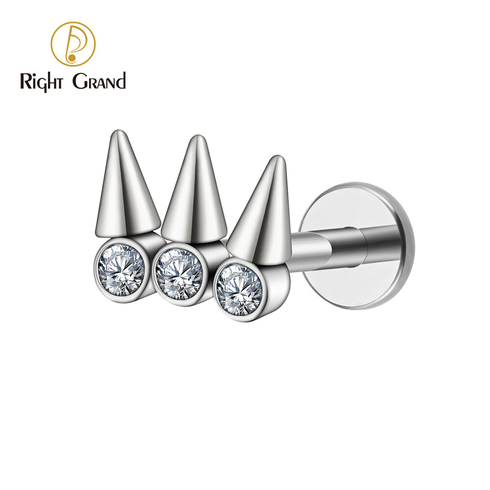 Right Grand ASTM F136 Titanium Internal Thread Punk Styles 16G Cluster Spike CZ Helix Conch Cartilage Stud Earring Internally Threaded Flat Back Piercing