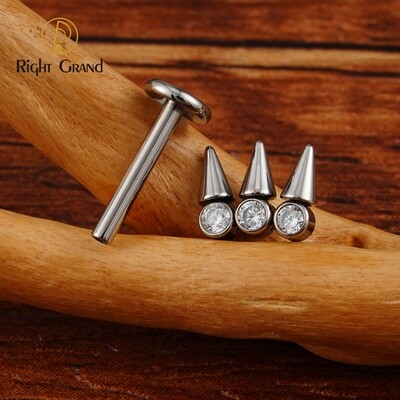 Right Grand ASTM F136 Titanium Internal Thread Punk Styles 16G Cluster Spike CZ Helix Conch Cartilage Stud Earring Internally Threaded Flat Back Piercing