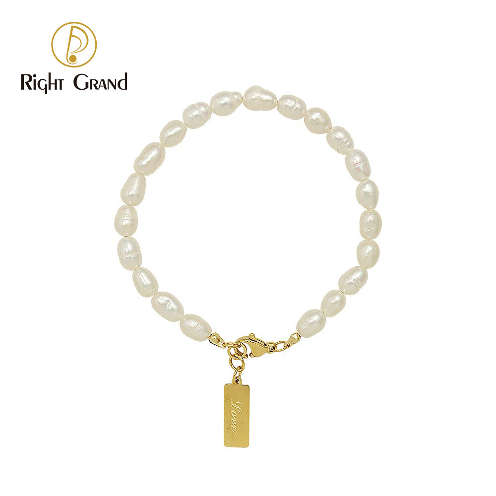 Right Grand Fashion Engraved Pendant Stainless Steel 18K Gold Plated Fresh Water High Quality Pearl Bracelet Jewelry For Women
