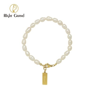 Right Grand Fashion Engraved Pendant Stainless Steel 18K Gold Plated Fresh Water High Quality Pearl Bracelet Jewelry For Women