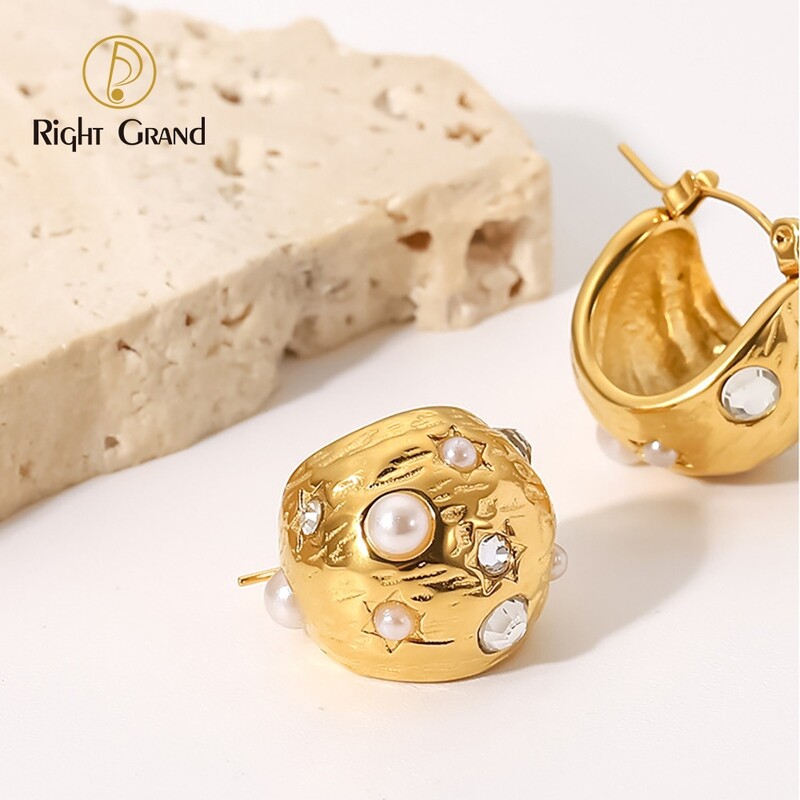 Right Grand New Vintage Non Tarnish Fashion Pearls Jewelry 18K Gold Hypoallergenic Women Trend 2023 Chunky Earrings