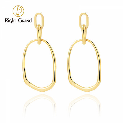 Right Grand Vintage Non Tarnish Women Simple Unique Jewelry Irregular Oval Stainless Steel Extra Large Hoop Earrings
