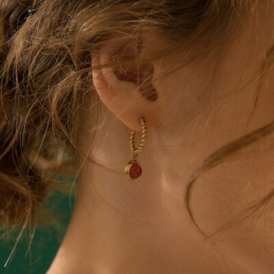 Right Grand Wholesale Vintage Women Jewelry Stainless Steel Twisted Hoop Gold Plated Dangle Drop Natural Stone Earrings