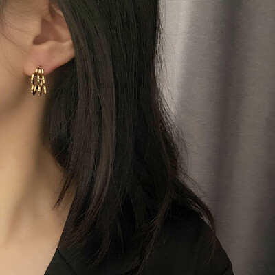 Right Grand New Design Women Fashion Jewelry Unique Triple Flower Shaped Gold Statement Stainless Steel Earrings