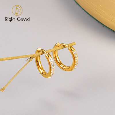 Right Grand Non Tarnish Jewelry Women Stainless Steel Mini Cz Hoop Cubic Zirconia 18K Gold Plated Huggies Earrings
