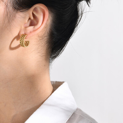 Right Grand Vintage Tarnish Free Women Fashion Jewelry Hypoallergenic Chunky Twisted Gold Plated Hoop Earrings