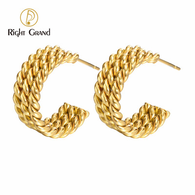 Right Grand Vintage Tarnish Free Women Fashion Jewelry Hypoallergenic Chunky Twisted Gold Plated Hoop Earrings