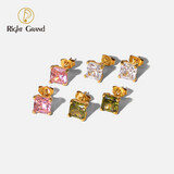 Right Grand Simple Dainty Cz Jewelry Stainless Steel Cubic Zirconia 18K Gold Plated Fashion Stud Earrings For Women