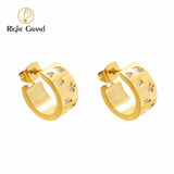 Right Grand New Tarnish Free Women Fashion Jewelry Hypoallergenic 18K Star Cubic Zirconia Chunky Gold Hoop Earrings