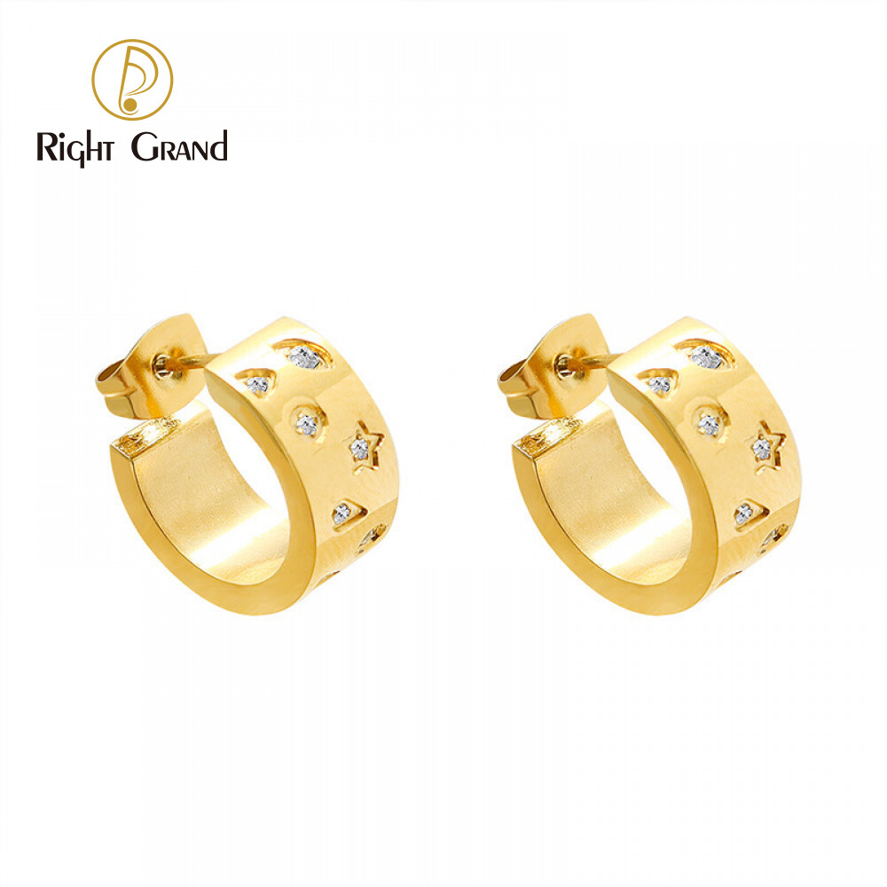 Right Grand New Tarnish Free Women Fashion Jewelry Hypoallergenic 18K Star Cubic Zirconia Chunky Gold Hoop Earrings
