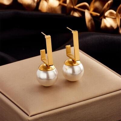 Right Grand Fashion Stainless Steel 18K Gold Plated Big Perle Boucles D'oreilles Tendance Pearl Earrings Women