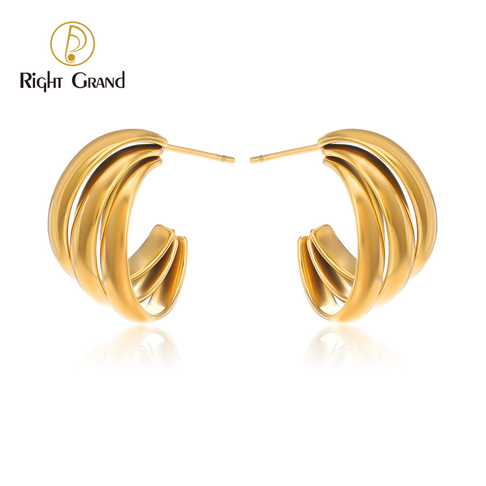 Right Grand Trendy Accessories Women Fashion Jewelry 18K Pvd Gold Plated Stainless Steel Twisted Hoop Earring