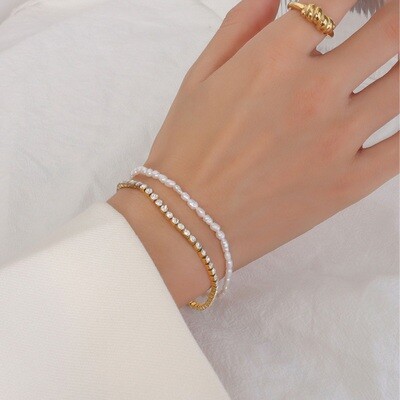 Right Grand Women Fashion Jewelry Stainless Steel CZ Zircon Tennis Freshwater Pearls Multi Layer Bracelets