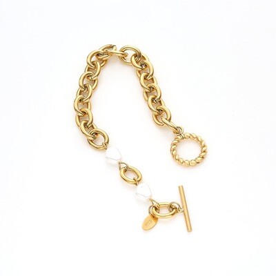 Right Grand Wholesale Fashion Hip Hop Gold Plated OT Thick Chain Women Pearl Stainless Steel Bracelets Women