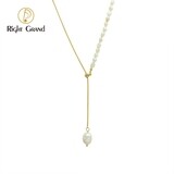 Right Grand Vintage Fashion 18K Gold Plated Pull-Out Adjustable Chain Stainless Steel Freshwater Natural Pearl Necklace