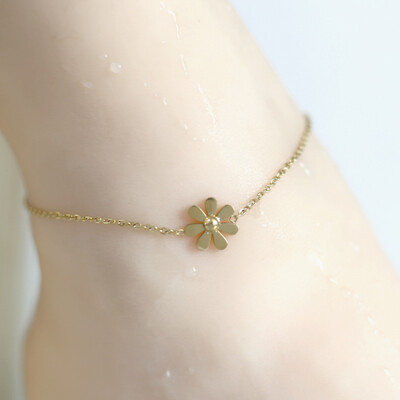 Right Grand Minimalist Summer Fashion Jewelry Gold Plated Stainless Steel Cute Daisy Flower Women Anklets