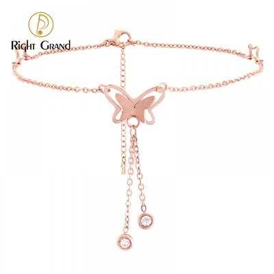 Right Grand Simple Summer Women Fashion Jewelry Trend Waterproof Cubic Zirconia 18K Gold Stainless Steel Butterfly Anklets