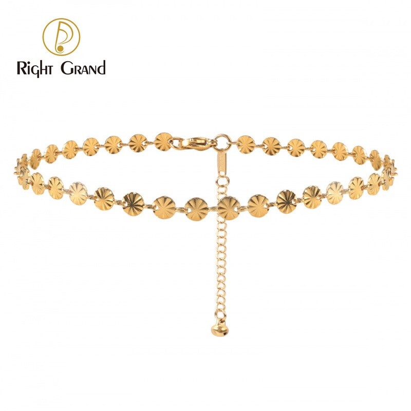 Right Grand Minimalist Summer Beach Fashion Jewelry 18K Gold Embossed Flower Bell Tail Stainless Steel Women Anklets