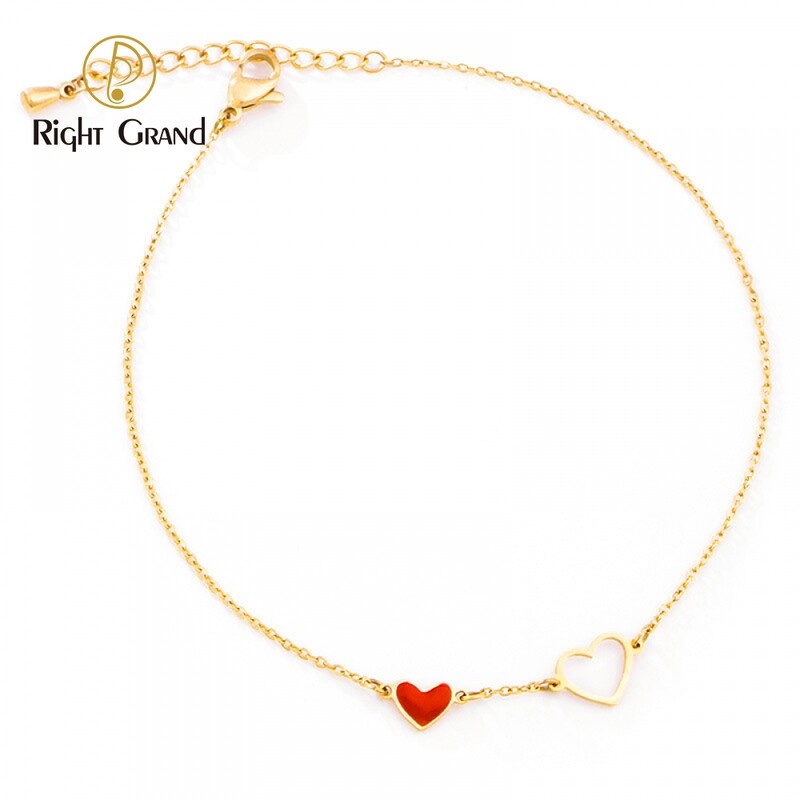 Right Grand Fashion Jewelry Girls Non Tarnish Cute Ankle Bracelet Red Heart Stainless Steel 18K Gold Anklets For Women