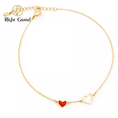 Right Grand Fashion Jewelry Girls Non Tarnish Cute Ankle Bracelet Red Heart Stainless Steel 18K Gold Anklets For Women