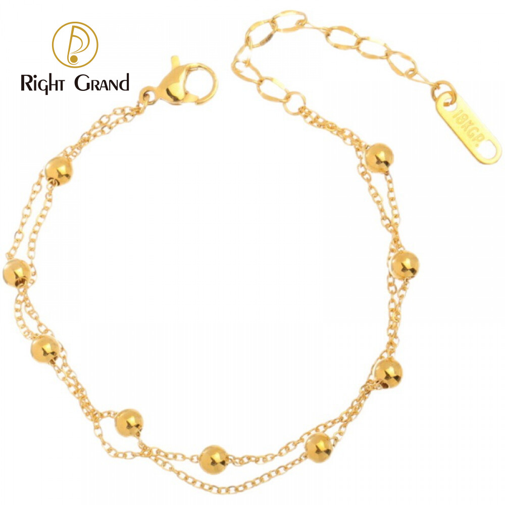 Right Grand Summer Fashion Jewelry Tarnish Free 18K Gold Plated Double Layer Beaded Stainless Steel Anklets For Women 2023