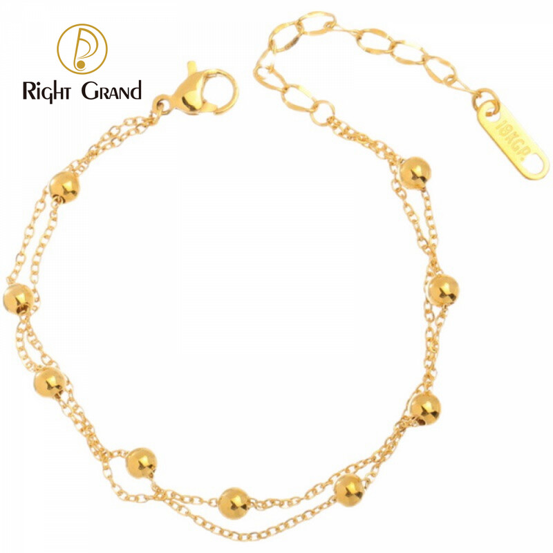 Right Grand Summer Fashion Jewelry Tarnish Free 18K Gold Plated Double Layer Beaded Stainless Steel Anklets For Women 2023