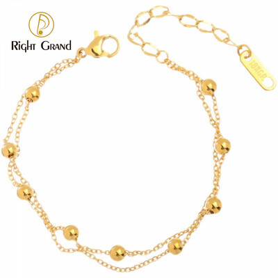 Right Grand Summer Fashion Jewelry Tarnish Free 18K Gold Plated Double Layer Beaded Stainless Steel Anklets For Women 2023