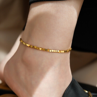Right Grand Summer Beach Waterproof Ankle Bracelet 18K Gold Square Bead Stainless Steel Fashion Jewelry Anklets For Women