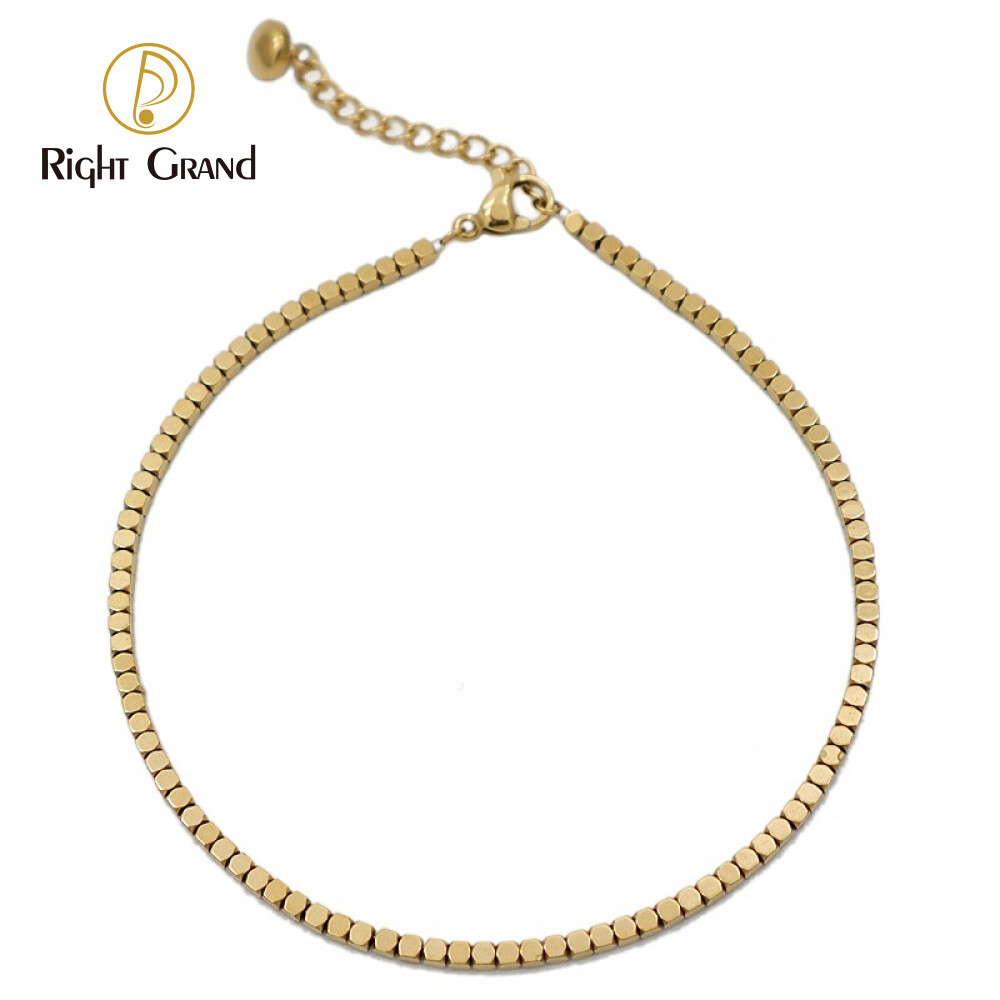 Right Grand Summer Beach Waterproof Ankle Bracelet 18K Gold Square Bead Stainless Steel Fashion Jewelry Anklets For Women