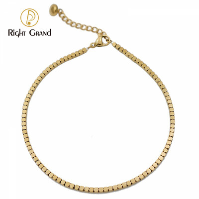 Right Grand Summer Beach Waterproof Ankle Bracelet 18K Gold Square Bead Stainless Steel Fashion Jewelry Anklets For Women