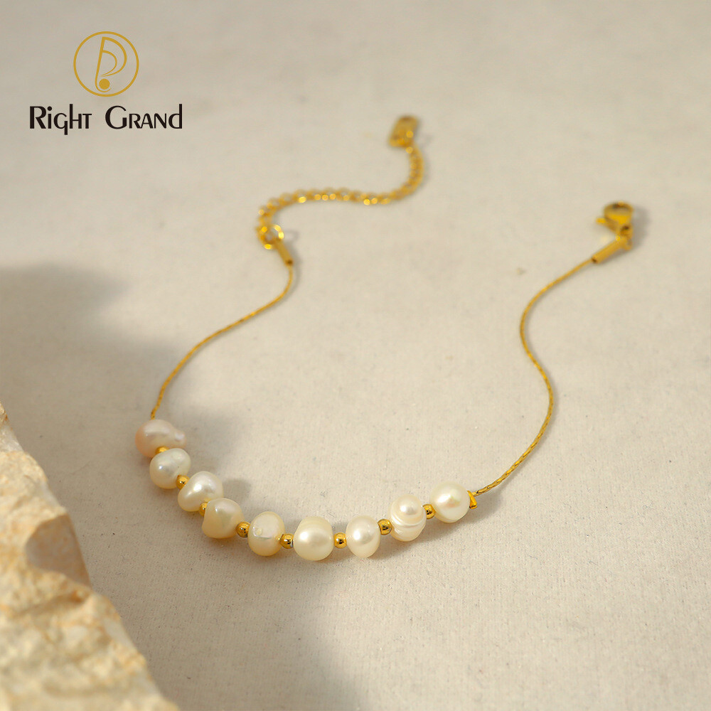 Right Grand Fashion Non Tarnish Stainless Steel Gold Plated High Quality Fresh Water Pearl Bracelet Jewelry For Women