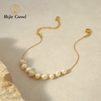 Right Grand Fashion Non Tarnish Stainless Steel Gold Plated High Quality Fresh Water Pearl Bracelet Jewelry For Women
