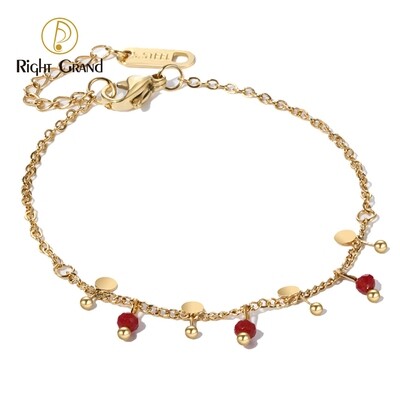 Right Grand Vintage Fashion Stainless Steel Jewelry Gold Plated Tiny Balls Dangle Bohemian Crystal Bead Bracelet Women