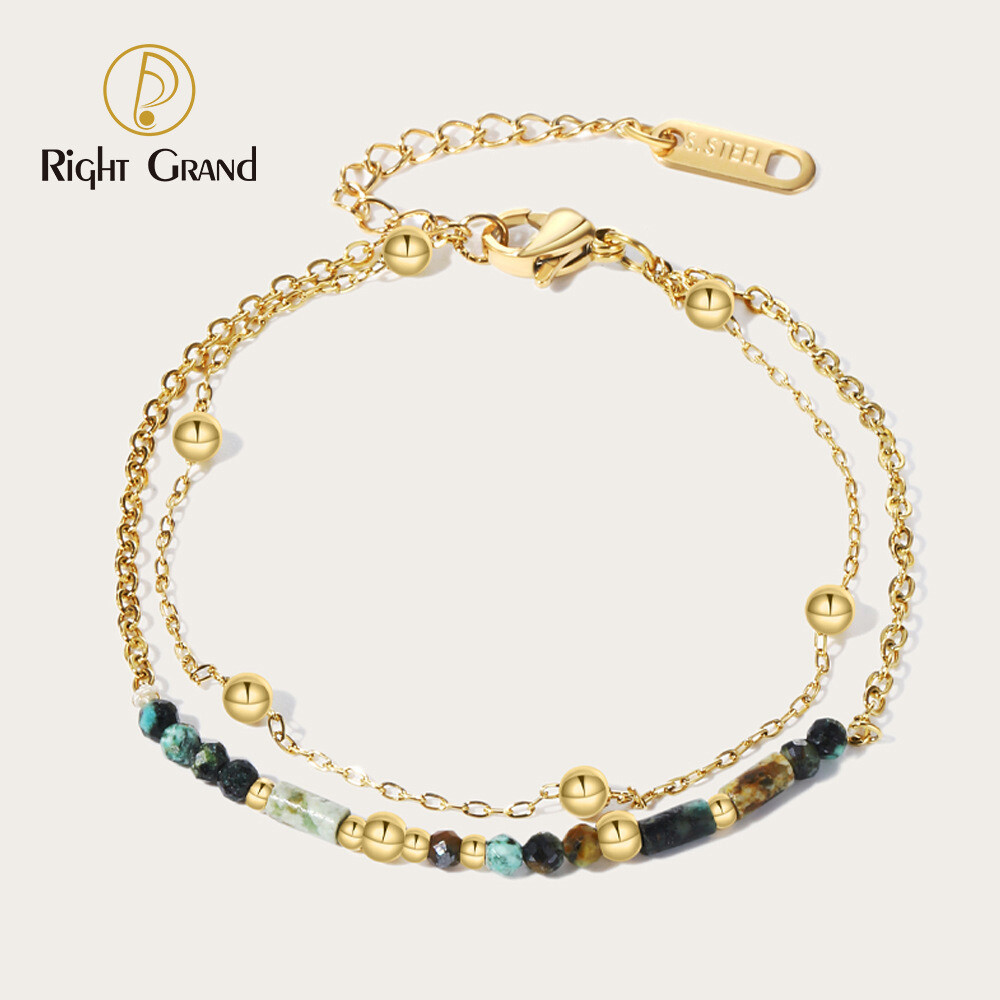 Right Grand High Quality Vintage Boho Handmade Jewelry Stainless Steel Bohemian Natural Stone Bead Bracelet For Women