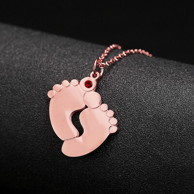 Right Grand Mothers Gift Stainless Steel Jewelry Gold Plated Custom Engravable Birthstone Mom Baby Feet Necklace