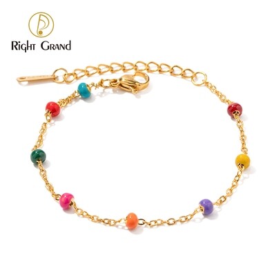 Right Grand Wholesale Vintage Fashion Women Stainless Steel Jewelry Gold Plated Boho Beads Enamel Bracelet