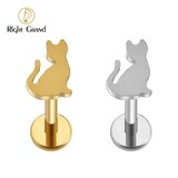 Right Grand ASTM F136 Titanium 16G Internal Thread Cute Sitting Cat Labret Monroe Lip Ring Tragus Cartilage Helix Stud Ear Lobe Piercing